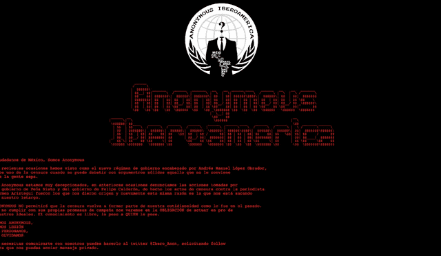 Durante 30 minutos, la página web del Consejo Nacional para Prevenir la Discriminación (Conapred) estuvo en manos de este grupo de hackers. Foto: Anonymous Iberoamérica / Twitter.