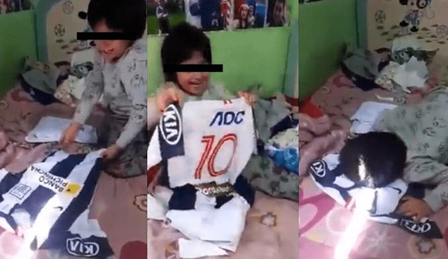 El viral muestra al niño lleno de emoción por recibir la camiseta de ALianza Lima, el equipo de sus amores. (Foto: Captura)