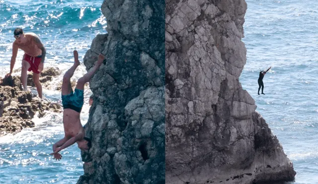 Bañistas realizan peligrosas maniobras aventándose del arco natural de piedra Durdle Door. (Foto: PA: Asociación de prensa)