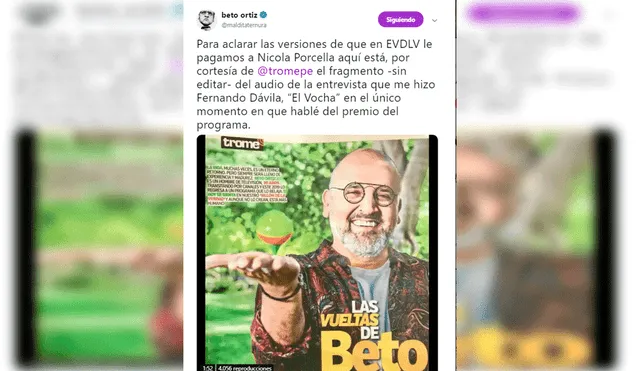 Beto Ortiz desmiente a diario local y muestra las pruebas en redes sociales