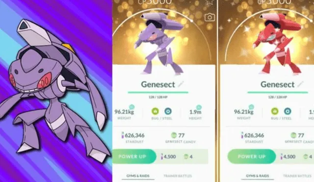 Genesect en su forma normal y shiny dentro de Pokémon GO. No obstante, la variante variocolor de este mítico aún no estará disponible.