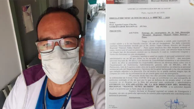 Coronavirus en Puno. Jorge López Tejada, subdirector del hospital Manuel Nuñez Butrón renunció.