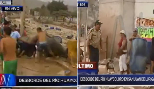 Policías se enfrentan a pobladores que buscaban recuperar objetos del huaico |VIDEO  