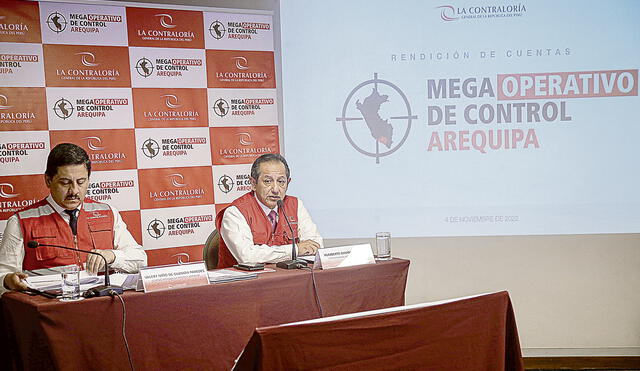 RESULTADOS. Gerente de Control de Arequipa, Fabio Niño de Guzmán y el vicecontralor de Integridad, Humberto Ramírez, expusieron los hallazgos.