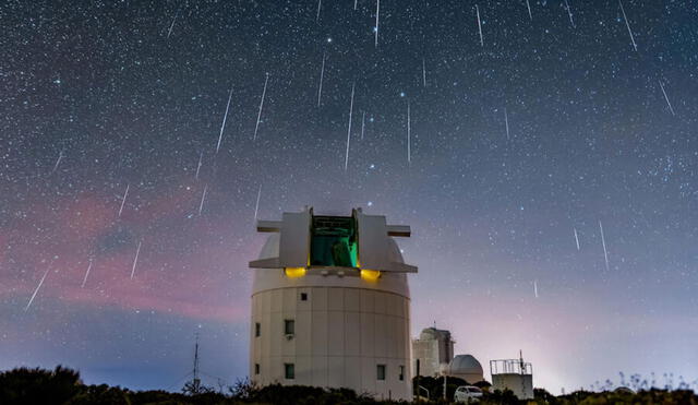 Composición de los meteoros gemínidas captados en Islas Canarias, España. Foto: Antonio Martin-Carrillo/ Sky & Telescope