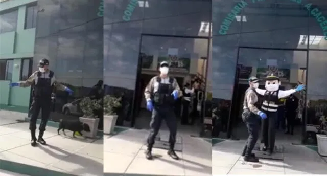 Esta vez, el policía protagonizó su particular baile en el frontis de la comisaría Andrés Avelino Cáceres en el distrito de Hunter.