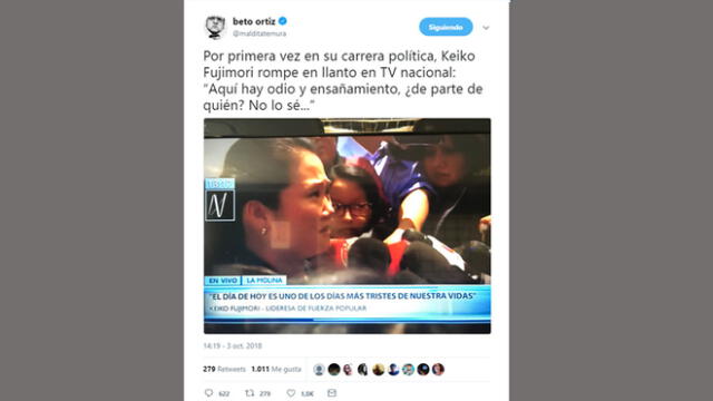 Beto Ortiz ironiza anulación del indulto a Alberto Fujimori con mensaje en Twitter