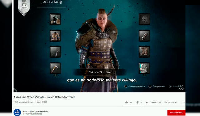 Assassin's Creed Valhalla se estrenará el 10 de noviembre en PS4, Xbox One, Xbox Series X/S, PC y Stadia. Foto captura: YouTube