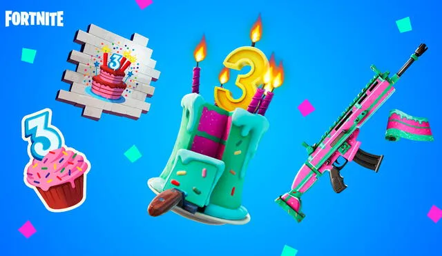 Al completar los desafíos de cumpleaños de Fortnite recibirás todas estas recompensas. Foto: Epic Games.