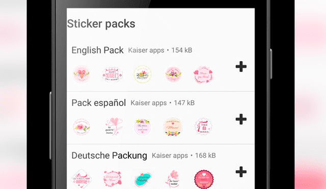 Paquetes de stickers están disponibles en más de un idioma.