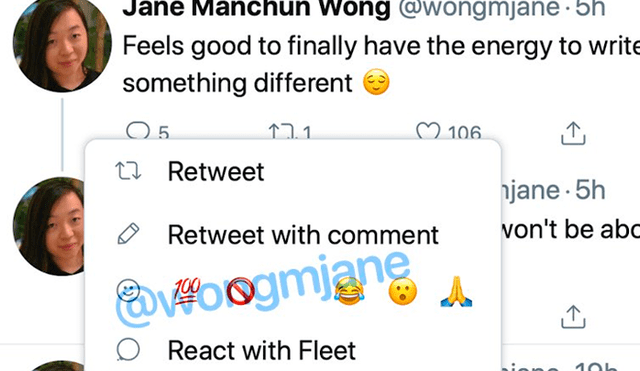 Desde hace varios meses, Twitter lleva haciendo pruebas colocando la opción de reacciones a tuits. Foto: Jane Manchun Wong.