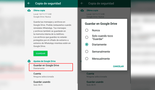 Es recomendable usar Google Drive si tienes pensado hacer copias diarias.