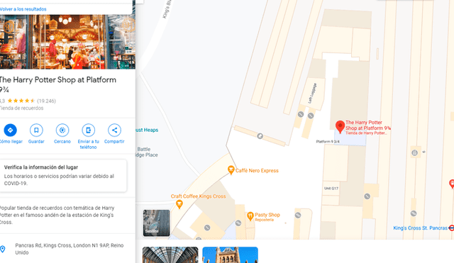 Desliza las imágenes para ver cómo luce realmente la estación de trenes King’s Cross que aparece en las películas de Harry Potter. Fotocapturas: Google Maps.