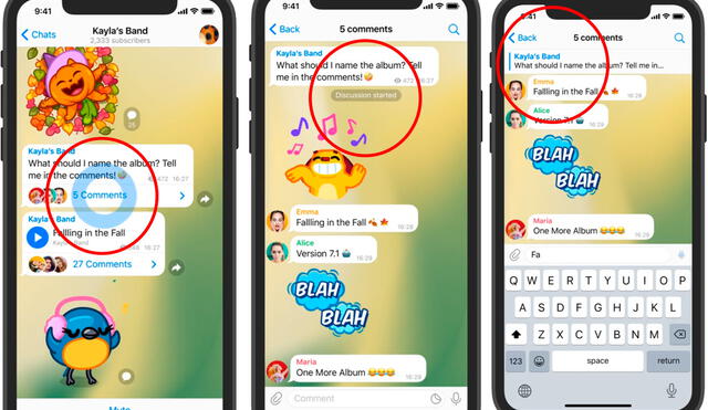 Telegram sigue sacando ventaja a WhatsApp con más funciones útiles. Emojis animados, filtros inteligentes de búsqueda por frases y hasta comentarios en los canales de grupo. Foto: Telegram