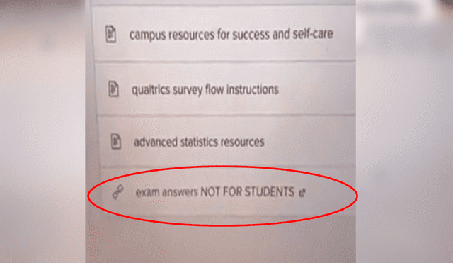 Desliza las imágenes para ver la sorpresa que descubrieron los alumnos en la carpeta 'Respuestas de exámenes. No para estudiantes’. Foto: captura de YouTube