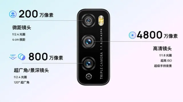 La triple cámara trasera del Huawei Enjoy Z 5G está conformada por un sensor principal de 48 Mpx.
