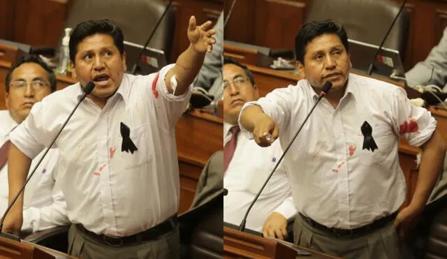 Congresista Wilson Quispe de la bancada de Perú Libre durante su intervención en el pedido del voto de confianza. Fotos: John Reyes