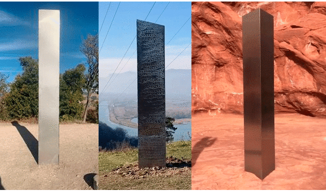 Se han reportado apariciones de monolitos de metal hasta en 3 lugares distintos del mundo en los últimos días. Foto: composición / Twitter / YouTube / Utah Department of Public Safety