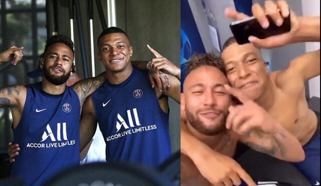 La amistad entre Neymar y Kylian Mbappé  quedó reflejada con su celebración en los camerinos por el triunfo del PSG. Foto: Instagram/@PSG_inside