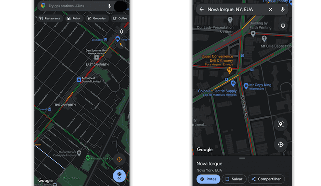 Así luce la nueva interfaz oscura de Google Maps. | Foto: Android Police / 9to5Google