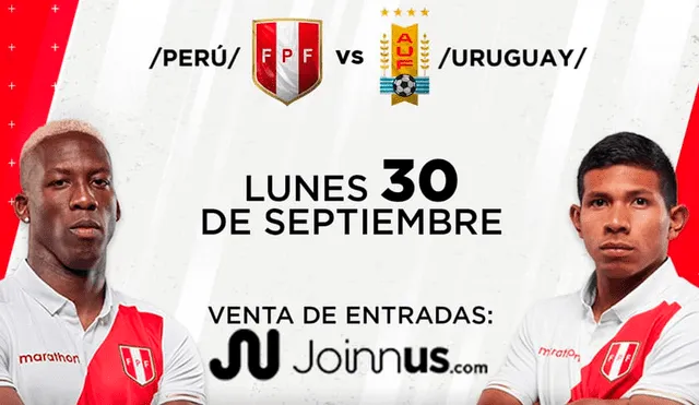 Las entradas para el partido Perú vs. Uruguay estarán disponibles desde el mediodía del 30 de setiembre vía Joinnus.