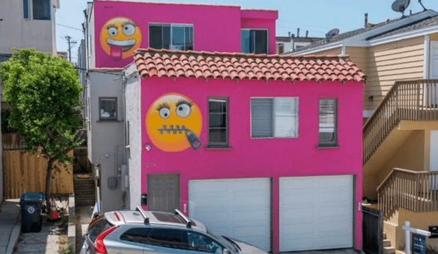 El pintar una casa de rosa y con emoticones ha generado controversia en Manhattan Beach. Foto: Twitter/@GeneNBCLA