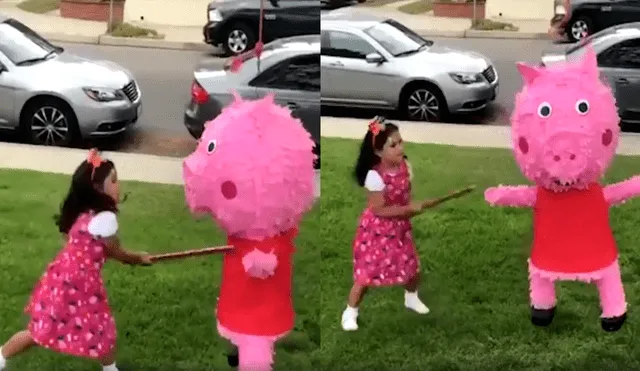 Niña rompe con furia piñata de Peppa Pig, pero singular invitado opacó su acción