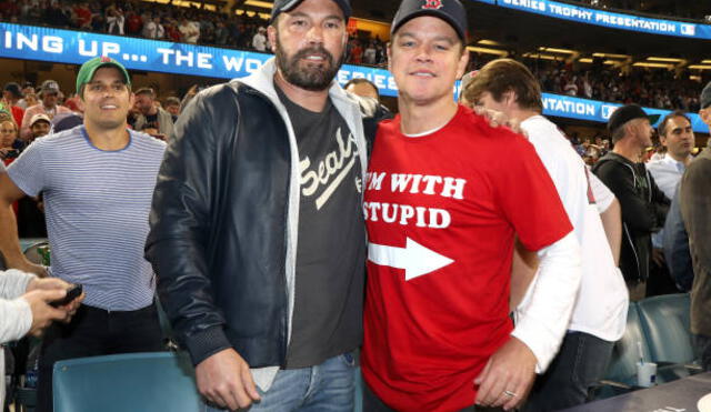 LOS ANGELES, CA - OCTOBER 28:  Ben Affleck and Matt Damon attend te 2018 World Series Boston Red Sox v Los Angeles Dodgers game five at Dodger Stadium on October 28, 2018 in Los Angeles, California.  (Photo by Jerritt Clark/Getty Images)