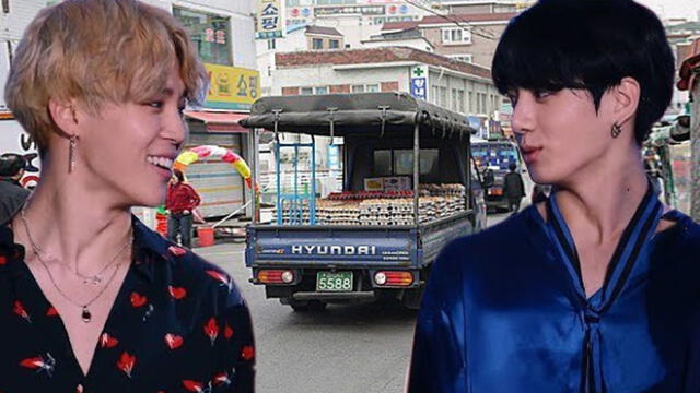 El video viral de Jimin y Jungkook como vendedores ambulantes. Créditos: Composición Big Hit / Twitter