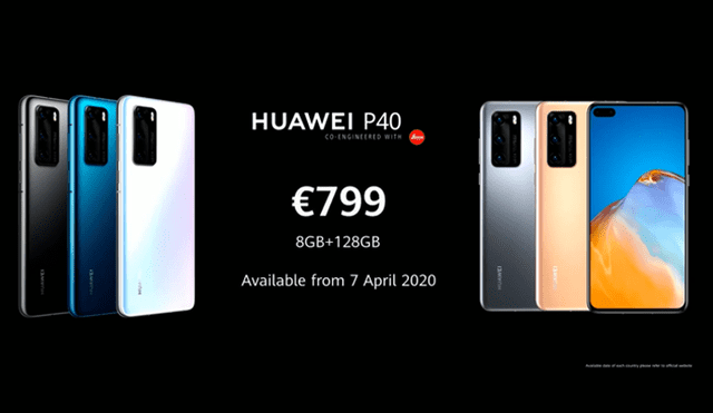 El Huawei P40 de 8 GB RAM + 128 GB ROM estará disponible por 799 euros (aprox. 878 dólares).