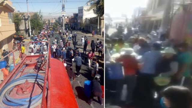 Personas formaron largas colas y se aglomeraron a la espera de cisternas de agua.