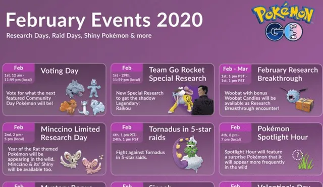 Calendario de febrero en Pokémon GO.