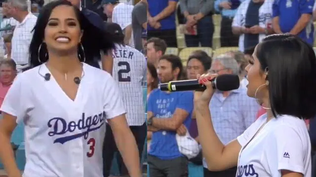 Becky G interpretó el himno nacional de los Estados Unidos en el estadio de los Dodgers