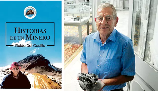 Ingeniero Guido Del Castillo. Al lado, su libro sobre minas.
