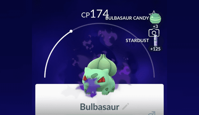 Bulbasaur oscuro en Pokémon GO.