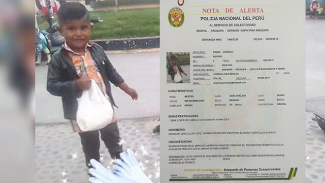 Piden ayuda para encontrar a menor de 4 años desaparecido en Arequipa