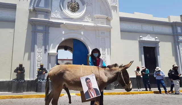 PLANTÓN. Un adolescente se presentó como alumno del colegio Independencia, llevó un asno al que le colocó imagen de Torres.