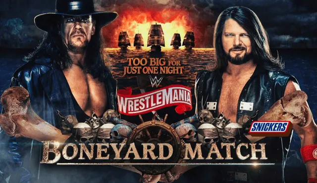 WrestleMania 36: The Undertaker vs. AJ Styles (con Luke Gallows y Karl Anderson) en una lucha de cementerio. | Foto: WWE