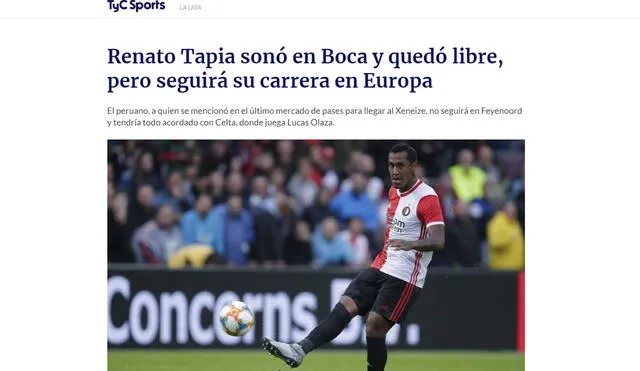 Renato Tapia es nuevo futbolista del Celta de Vigo. Foto: TyC Sports