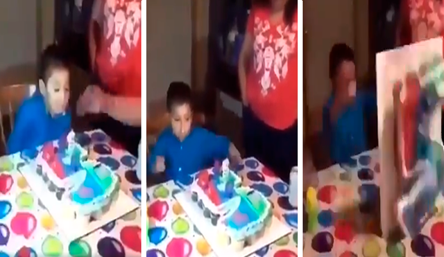 En Facebook, un pequeño no pudo controlar su ira y no tuvo mejor idea que lanzar su pastel de cumpleaños.