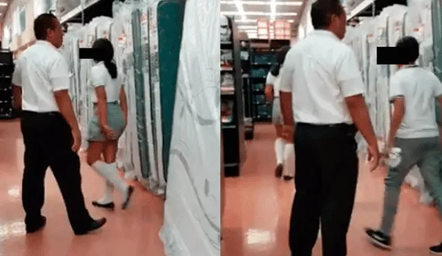 En Facebook, cinco escolares fueron descubiertos detrás de colchones en supermercado [VIDEO]