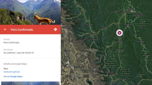 Google Maps muestra caso confirmado de coronavirus en Perú.