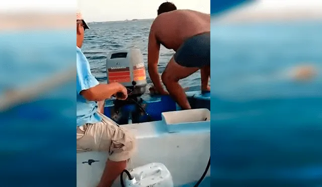 Hombres navegaban en alta mar a bordo de una lancha cuando se percataron de la desesperante situación del cachorro