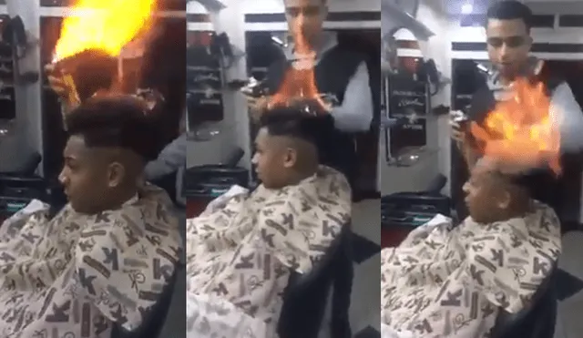 Facebook viral: Barbero corta el cabello de un chico con fuego y casi lo deja calvo [VIDEO]