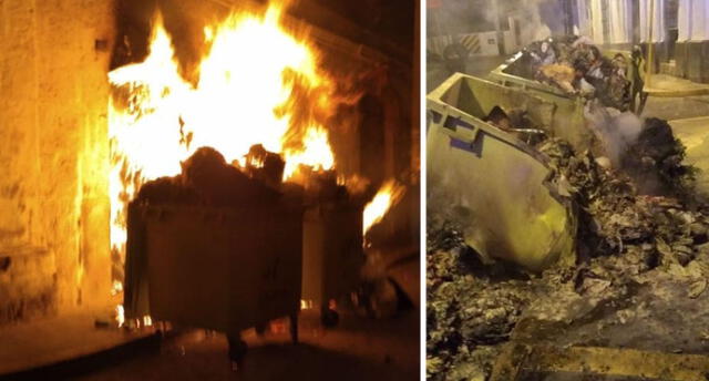 Tres contenedores de basura fueron quemados en el distrito de Yanahuara en Arequipa.