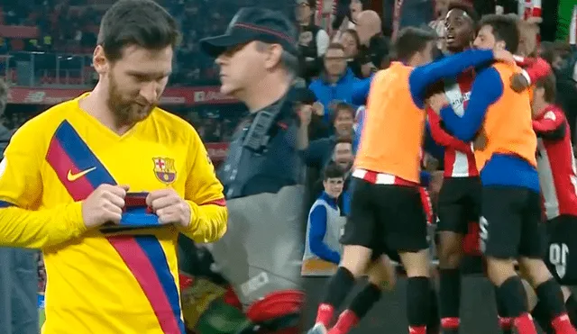 El rostro de desilusión de Lionel Messi tras quedar eliminado en los cuartos de final de Copa del Rey ante el Athletic Bilbao.