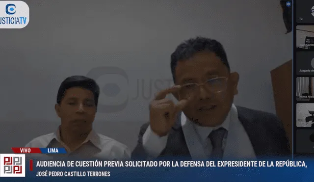 Pachas se había apartado de la representación de Castillo pero se acreditó en la audiencia de este martes.  Foto: captura Justicia TV
