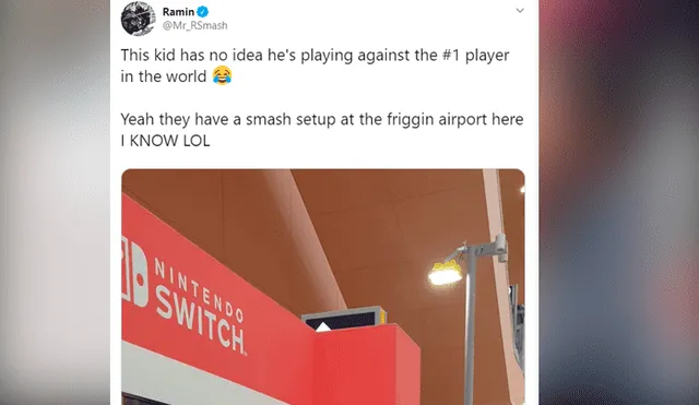 "Este niño no tiene idea que está jugando contra el número uno del mundo. Y sí, tienen una cabina de Super Smash Bros en el aeropuerto ahí".