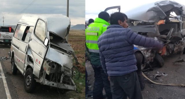 Choque frontal entre combi y auto deja un muerto con nueve heridos en Puno.