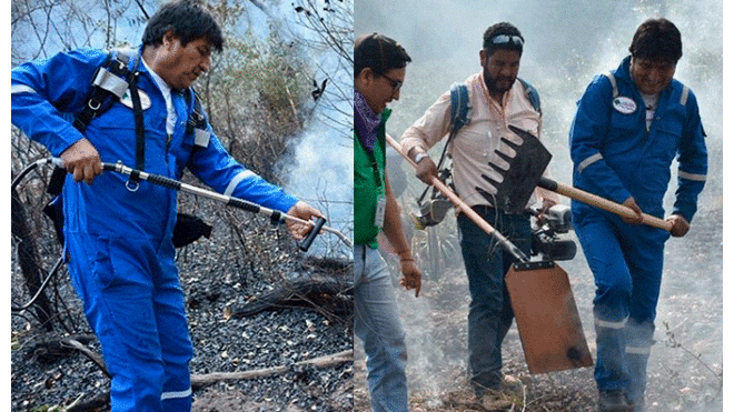 Evo Morales en los trabajos de extinción. Foto: Captura/@evomoralesayma
